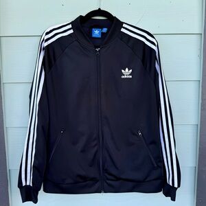 Adidas Originals Men's Black Bomber Jacket with White Stripes